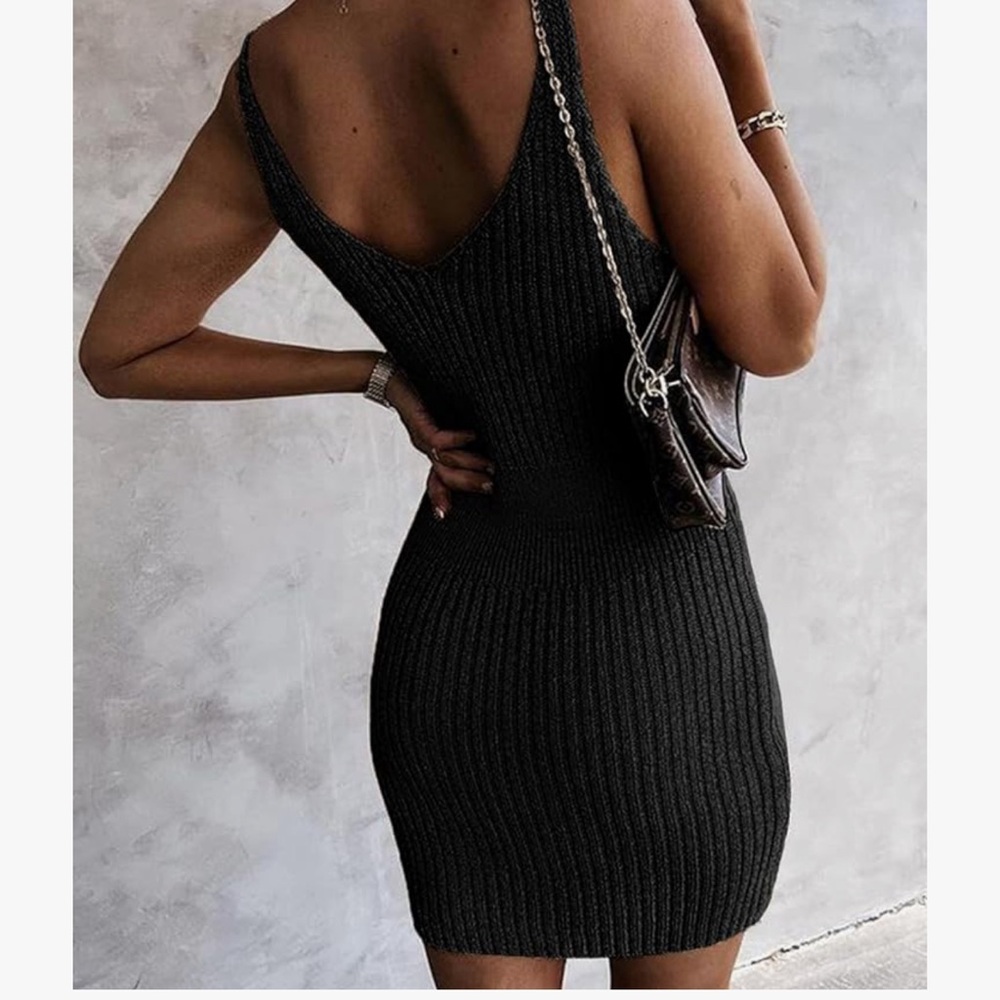 2!!!!  Black Ribbed Knit Dress - Picture 2 of 5